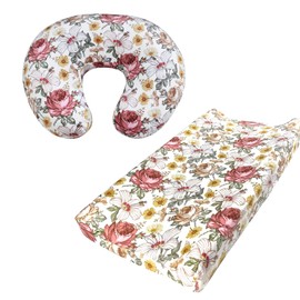 iEvolve Nursing Pillow Cover Breast Feeding Pillow Cover for Baby Boy Girl，Cover Only(Pillow & Pad Cover Floral Pack of 2)