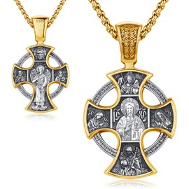 Thanches Catholic 4-Way Cross Pendant Necklace for Men Women, 925 Sterling Silver 18K Gold Plated St Benedict Jude Joseph Gabriel Jesus Michael Religious Jewelry Protection Amulet Patron Saint Gifts