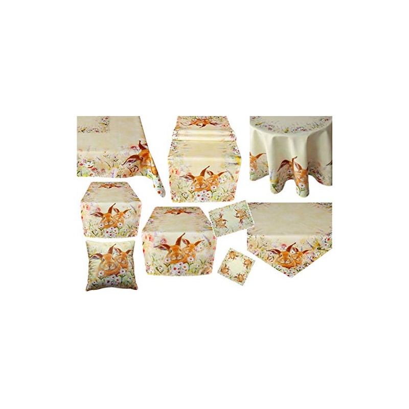 Raebel Tablecloth - Light Yellow / Colourful Embroidery Print Rabbits