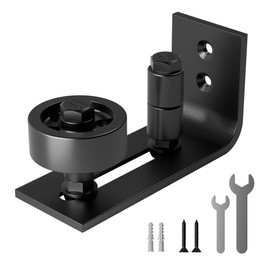 WINSOON Sliding Barn Door Floor Guide Wall Mounted Hardware for Flush Bottom Adjustable Stay Rollers,8 Setup Options,Smooth Wheels Fit Most Closet Pocket Doors, Black