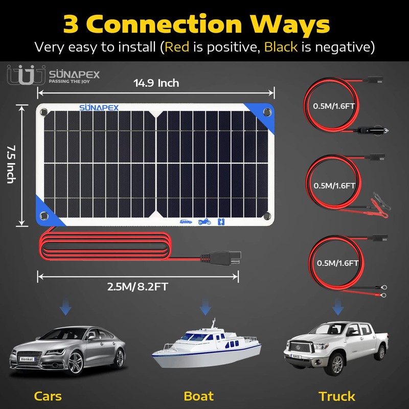 SUNAPEX 12V 10 Watt Solar Trickle Charger Maintainer - Waterproof