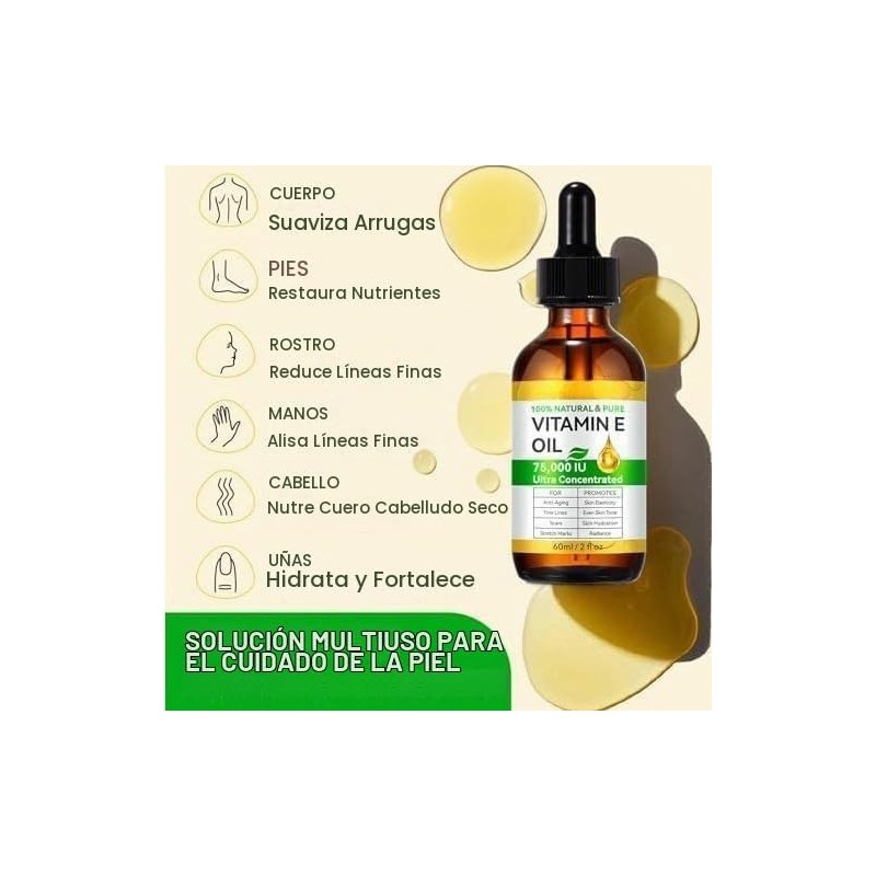Aceite de Vitamina E Orgánico 75,000 UI – Hidratante Corporal