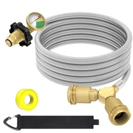 12FT Propane Hose with Propane Splitter 2 Way POL Tank Connector, Propane Y Splitter Adapter with Shut Off Valve, 2-Way LP Gas Adapter Tee Connector for 100lb Propane Tank,Heater,Camping Stove,Burner