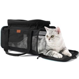 HSC PET Soft Cats Carrier Small Dog Carriers Airline Approved Softsides Pets Bag,Black,Lightweight,Luxury Style,Top Expandable,Guaranteed on Cabin Board Flight Travel Recommend Under 15 lbs (Black)
