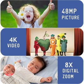 Digital Camera 4k 48MP, Cameras for Photography, Vlogging Camera with 2.7" TFT Screen, 8X Zoom Compact Portable Mini Rechargeable Camera Gifts for Students Teens Adults Girls Boys