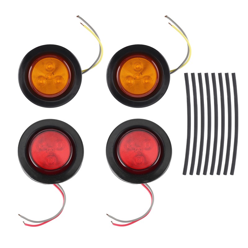 4pcs 2in Round LED Indicator Light Side Marker Lamp Red