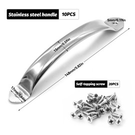 WYYFXY® Pack of 10 Furniture Handles, Stainless Steel, Kitchen Door Handles, 128 mm, Kitchen Handles, Door Handles, Cabinet Furniture Handle with Screws for Kitchen, Bedroom, Cabinet, Office, Drawer
