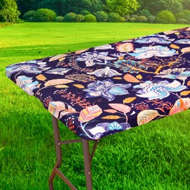 GOSTADY 1 Pack 6FT Waterproof Rectangle Picnic Table Cover Elastic Fitted Outdoor Tablecloths Printed Rectangular Vinyl Table Cloth for Dining, Camping, Picnic Party, Indoor & Outdoor 72"x30", 02