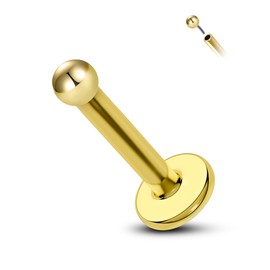 COCHARM 14K Gold Cartilage Earring Stud Tiny Ball Yellow Gold Flat Back Top Helix Piercing 14Kt Solid Gold Threadless Conch Stud Press Fit Push in Labret Stud Gold Medusa Studs