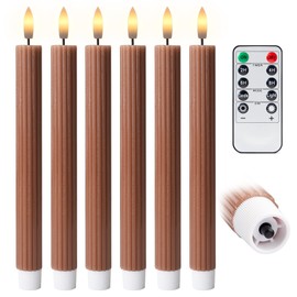 WYZworks 10" Fluted Ribbed LED Brown Tan Grooved Pillar Candles, Remote & 24h Timer Memory, On/Off Switch - Flameless Dimmable Battery Operated w/Flicker Mode, Home Wedding Decor (6 Pack)