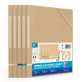 OXFORD Touareg Pack of 5 Cardboard Sleeves 3 Elastic Flaps A4 Recycled Paper Envelope Beige & Assorted Ribbons