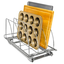 LYNK PROFESSIONAL® Pull Out Cutting Board, Cookie Sheet, and Baking Pan Organizer Rack - Lifetime Ltd. Warranty - Slide Out Kitchen Cabinet Storage Organizers – 10” x 21” Deep - Pullout Shelf, Chrome