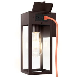 OYKYOHEI Porch Lights Outdoor Wall Sconce, Outdoor Light with GFCI Outlet, Waterproof Exterior Wall Lantern Light Fixtures, Anti-Rust Wall Lamp for Patio Doorway Garage- Bronze, 1 Pack