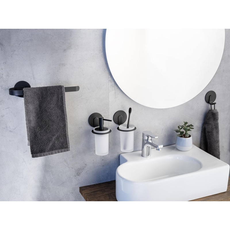WENKO Turbo-Loc® Bivio Black Matt Towel Rail Aluminium Wall Holder