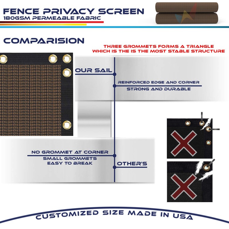 Windscreen4less Heavy Duty Privacy Screen Fence 98% Blockage Solid Brown