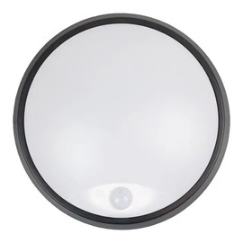 Bright Source Outdoor 10w LED Black Circle Bulkhead Black, IP44, 1000lm, Black, PIR Motion Sensor, 3CCT 3000K 4000K 6000K