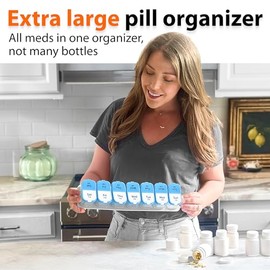 Pastillero semanal extragrande, tamaño XL, para uso diario, 7 días por la tarde, pastillero gigante para suplementos dietéticos, pastillero grande, dos veces al día, grande (azul/blanco)