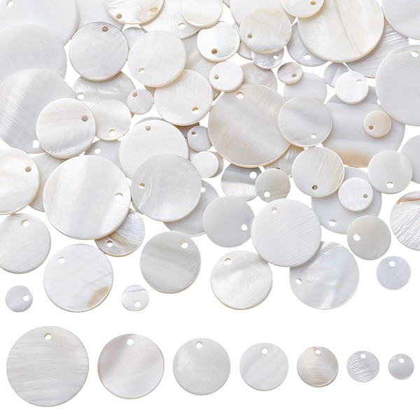 HOBBIESAY 84Pcs 7 Size Natural Shell Charms 8-25mm Flat Round