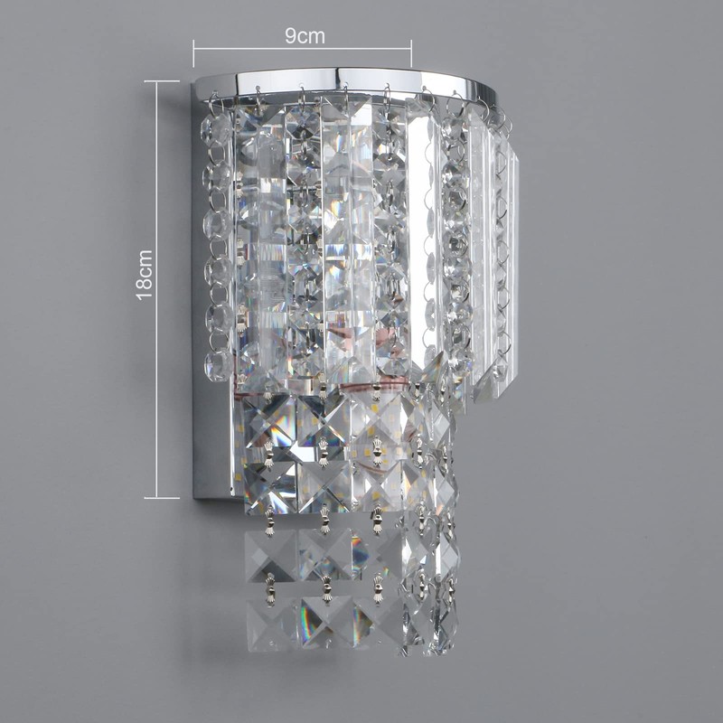 Pathson Modern K9 Crystal Wall Sconce Hardwired, Chrome Finish Wall
