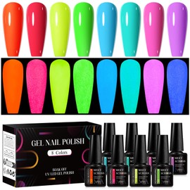 MEET ACROSS Glows in The Dark Nail Polish Set 8 Holiday Brighrly Colors Luminous Soak Off UV Neon Gel Nail Polish Set Glow Effect Full Coverage Easy to Use Gel Polish Holiday Gifts