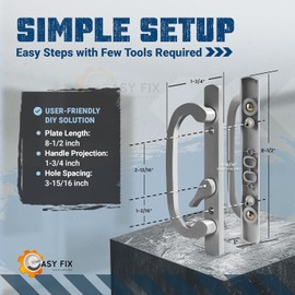 8.5" Legacy Sliding Patio Glass Door Offset Brushed Chrome Handle Set - Sash Controls 2265 with Mortise Lock 45° for Replacement Fits 3-15/16” Screw Hole Spacing and 1-1/4" to 2-1/4" Door Thickness