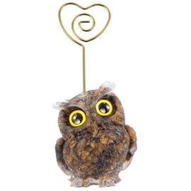 TUMBEELLUWA Owl Statue Table Number Holders for Centerpiece, Crystal Animal Heart Shaped Place Card Holder for Wedding Reception, Tiger's Eye Stone