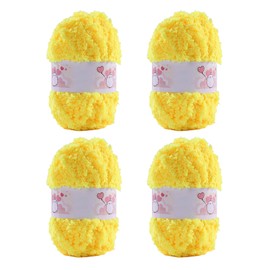 ACESOME 4 x 50 g Plush Yarn, Knitting Yarn with Fringes, Artificial Fur Yarn, Fluffy Fringe Yarn, Super Soft Chunky Yarn, Fluffy Yarn for Crocheting, Knitting, Microfibre Yarn (Bright Yellow)