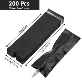 Dynvue Pack of 200 Machine Covers, Tattoo Machine Wrap End with Self-adhesive Strip Tattoo Pen Machine Bags 8.27 x 2.56 inch, Tattooing Kit Black Tattoo Accessories and Supplies
