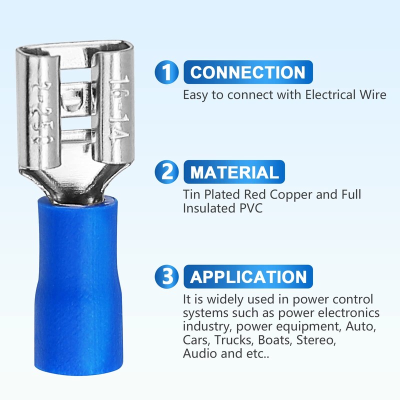 200 Pcs Female and Male Quick disconnects Spade Terminals, Blue