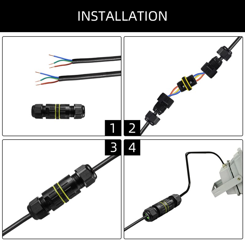 5-Pack IP68 Waterproof 2 Way 3-Core Junction Box Electrical Cable