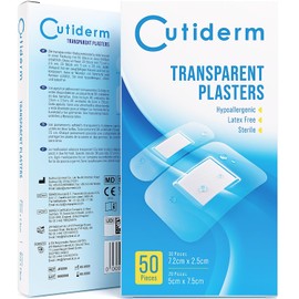 Cutiderm Transparent Assorted Size Plasters 7.2cm x 2.5cm & 5cm x 7.5cm – 50 Plasters Per Box
