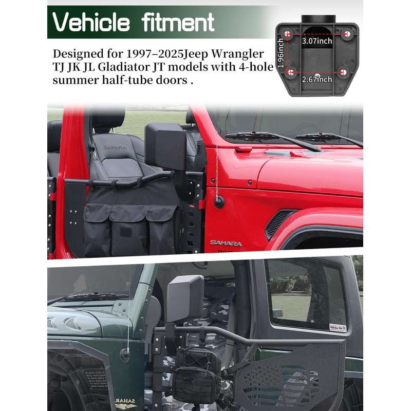 JROAD Side Mirrors for Half Doors Side View Mirrors for