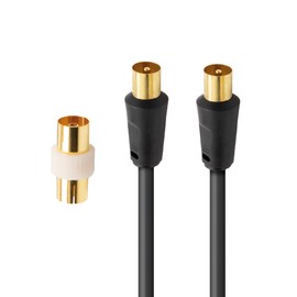 APM 408019 - TV Cable Male/Male 9.52mm + Female Adapter - 2m - Black
