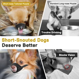 Mayerzon Mesh Muzzle for Short Snout and Small Dogs Anti-Biting, Focus on Brachycephalic Dogs like Chihuahua Yorkshire Maltese, Breathable Fabric, Opening Front, Allow Panting, for Grooming Vet Visits