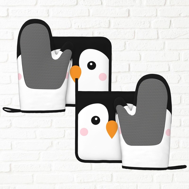 Novelty Funny Penguin Oven Mitts and Pot Holders Sets of