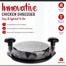 Large Chicken Shredder Tool Twist, Visible Breast Meat Shredder Machine with Cleaning Brush & Tong Anti-Slip Ergonomic Handle, Removable Tray, Dishwasher Safe, BPA Free