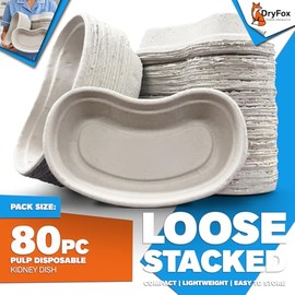 DryFox Pulp Disposable Kidney Dish 700ml / 0.7L | 80 Pack | Curved Shaped Bowl, Ideal for Vomit, Sick, Fluid Waste, Bedside Patient Support, Healthcare, Care Home