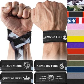 TECEUM Lifting Wrist Straps with Neoprene Padding Support – Black Camo – Arms on Fire – Heavy Duty Wrist Workout Straps For Men and Women – Ideal for Powerlifting, Strength Training, Bodybuilding