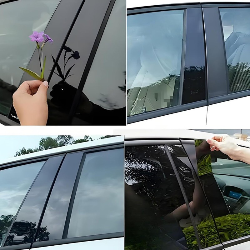 YINEOR for Honda Civic B Pillar Trim, Glossy Black, 6-Piece
