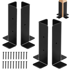 4Pcs Adjustable Post Anchor Brackets, Heavy Duty Half Column Black Support Base for Wood Fence Pergola Railing, Fit 1.5x1.5, 2x2, 2x4, 4x4 Deck Posts