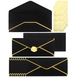 Business Envelopes with V-Flap,Gold Border 30 Pack #10 Envelopes Made of 150gsm Paper, Standard Envelopes with Gold Stickers for Office, Checks, Letter Mailing,9.45 x 4.13 Inches (Black)