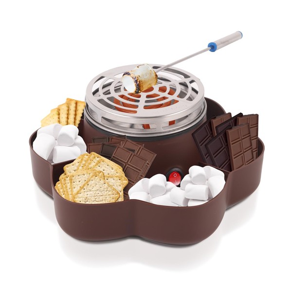 Smores Maker Tabletop Indoor, Electric Flameless Marshmallow Roaster, S'mores Kit with 6 Compartment Trays and 4 Forks, Housewarming Gifts for New House - Movie Night Supplies