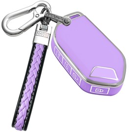 Yonmcfn for kia Key fob Cover with Metal/Leather Keychain,TPU Key case,Compatible with 2023 2024 Telluride ect Remote Smart Key,5 Buttons Silver Purple