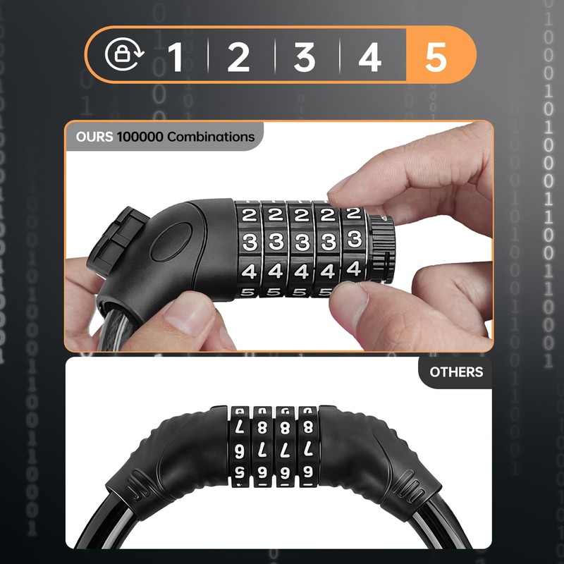 Bicycle Lock with Combination Code, High Security 5 Digit Code