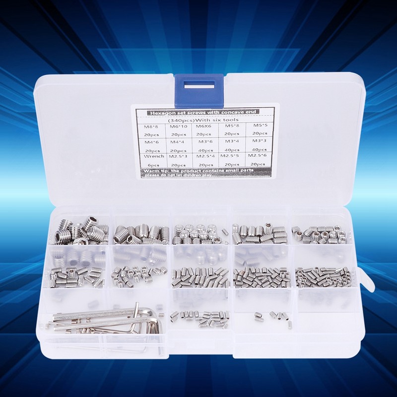 340Pcs Set Screw 304 Stainless Steel End Hex Adapter Machine