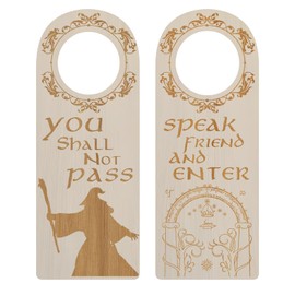 LETUBUYU 2 Pack Funny Lord of the Rings Wooden Door Knob Signs, One is Speak Friend and Enter Welcome hanger sign, The Other One is You Should Not Pass Hanging Wood Tag (Lord of the rings)