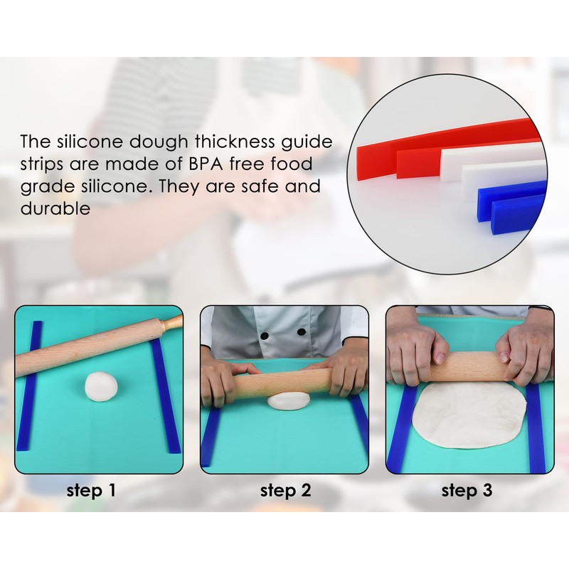 Rolling Pin Guides for Dough Thickness 6 Pieces Silicone Leveler
