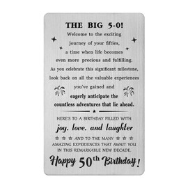 BAZLJY 50th Birthday Card - 50th Birthday Gifts for Men Women - 50 Year Old Birthday Engraved Wallet Card for Him Her