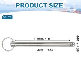 sourcing map Quick Release Pin, Dia 3/8"(10mm) Usable Length 4.37"(111mm) Total Length 5.98"(152mm) Bimini Top Pin Marine Hardware Carbon Steel for Boat Accessories, Pack of 2