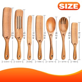 7Pcs Natural Spurtles Kitchen Tools Wooden Set,Natural Premium Acacia Wooden Spoons for Cooking,Heat Resistant Cooking Utensil for Nonstick Cookware